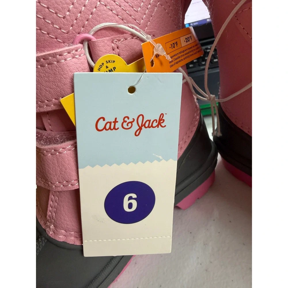Cat & Jack Denver Pink Waterproof Snow Boots Faux Fur Trim Toddler Size 6 NEW